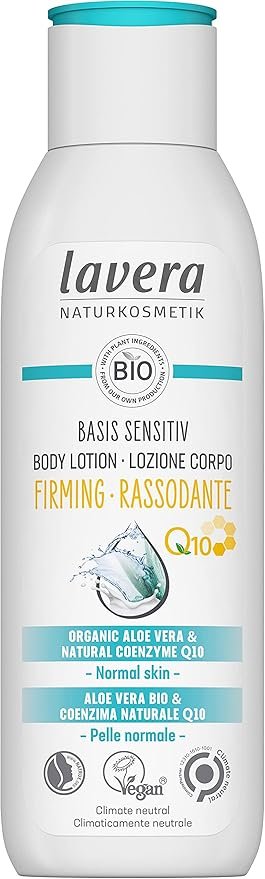 lavera Basis Sensitiv Body Lotion Firming - with Organic Aloe Vera & Natural Coenzyme Q10 - improves skin elasticity - leaves skin feeling firmer - natural Cosmetics - vegan - organic (1 x 250ml)