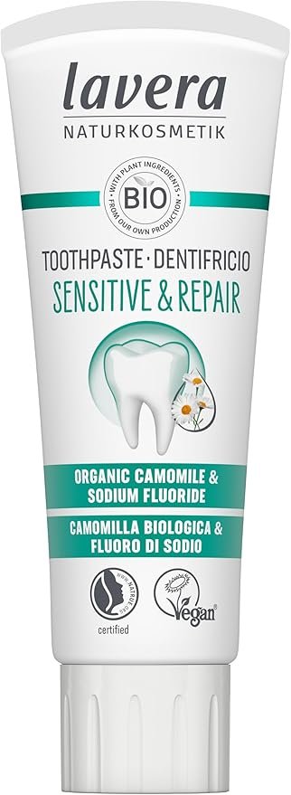 lavera Toothpaste Sensitive & Repair - for Sensitive Teeth - 24 Hours Protection - Organic Chamomile & Sodium Fluoride - Vegan - Natural Cosmetics - 75 ml