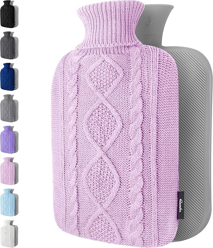 Hot Water Bottle with Cover - Premium Soft Knitted Cover - 1.8l Large Capacity - Hot Water Bag for Pain Relief, Neck and Shoulders, Back & Cosy Nights - Great Gift for Women (Purple)