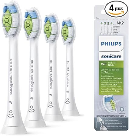 Philips Sonicare Original W2 Optimal White Standard Sonic Toothbrush Heads - 4 Pack in White (Model HX6064/10)