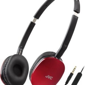JVC HA-S160M-R Flats Foldable and Compact Headphones in Glossy Trendy Colour, with Switch for Microphone On/Off, Ideal for Teleworking and Online Seminars (Red)
