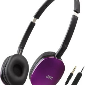 JVC HA-S160M-V Flats Foldable and Compact Headphones in Glossy Trendy Colour, with Switch for Microphone On/Off, Ideal for Teleworking and Online Seminars (Purple)