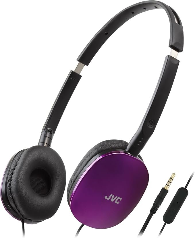 JVC HA-S160M-V Flats Foldable and Compact Headphones in Glossy Trendy Colour, with Switch for Microphone On/Off, Ideal for Teleworking and Online Seminars (Purple)