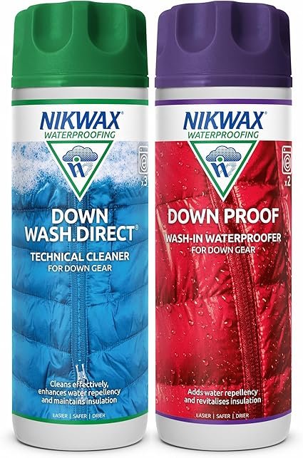 Nikwax Down Wash.Direct and Down Proof, for Cleaning and Waterproofing Down Clothing, Gear, Sleeping Bags, Twinpack, 2x 300ml