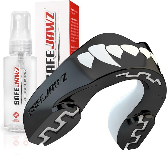 SAFEJAWZ Sports Mouthguard/Gum Shield, Case and Cleaner Spray 50ml Bundle for Rugby, Boxing, Martial Arts,