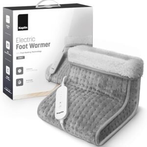 KEPLIN Electric Foot Warmer - 4 Adjustable Temperature Settings, 90-Min Auto Shut-Off Timer, Overheat & Overcurrent Protection, Soft Fleece Lining, Washable Inner Sleeves (32x28x26cm) (Grey, 1 Pack)