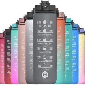 HOMEEX 1 Litre Motivational Fitness Sport Water Bottles with Straw & Time Maker, BPA-free Plastic Drink Bottle 1l Design for Girls, Boy Running,cycling (Spout 1000ml Grey)