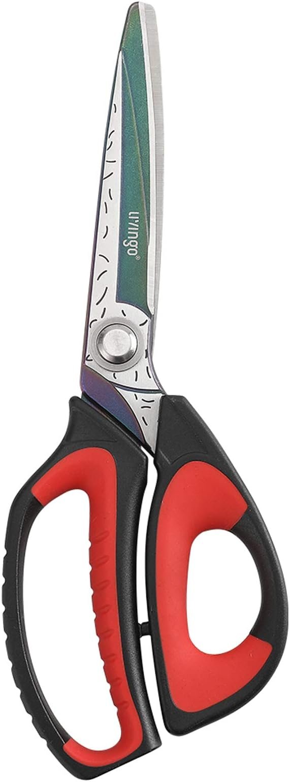 LIVINGO 10" Multipurpose Heavy Duty Scissors, Titanium Coating Ultra Sharp Forged Stainless Steel Tool Industrial Cutting Shears