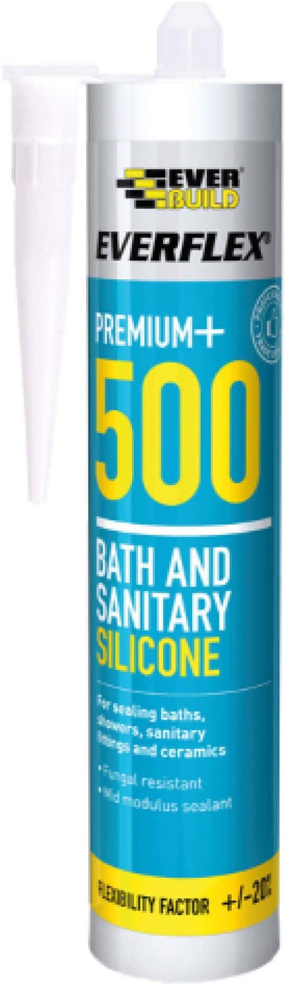 Everbuild Everflex 500 Bath And Sanitary Silicone – Interior And Exterior Application – Anti-Fungal – Quick Curing – Translucent – 295ml Cartridge