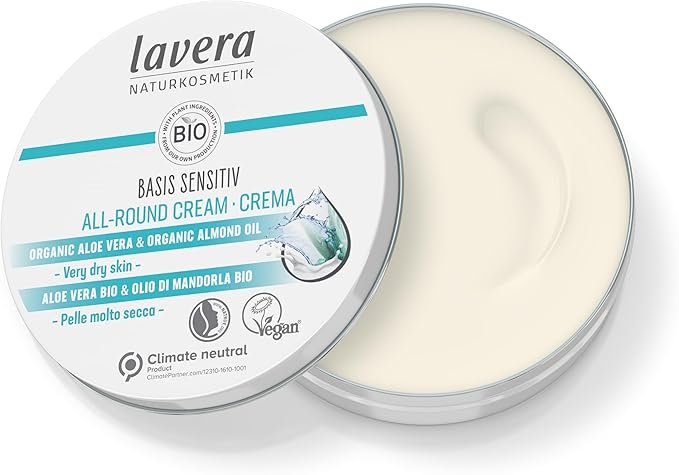 lavera basis sensitiv All-Round Cream - Natural Cosmetics - vegan - Organic Aloe Vera & Organic Almond Oil - certified - 150ml, white