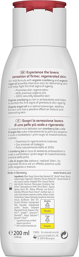 lavera Body Lotion Regenerating - organic cranberry & organic argan oiL - vegan - organic (1 x 200 ml)