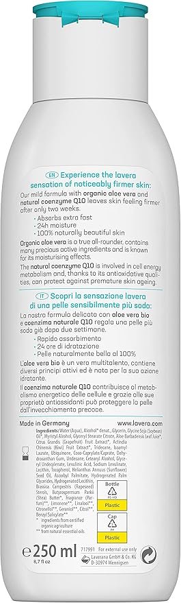 lavera Basis Sensitiv Body Lotion Firming - with Organic Aloe Vera & Natural Coenzyme Q10 - improves skin elasticity - leaves skin feeling firmer - natural Cosmetics - vegan - organic (1 x 250ml)