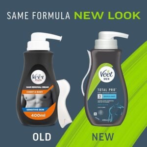 Veet Men Hair Removal Cream, 400ml, Sensitive Skin, Hair Removal Cream For Men, Chest and Body Hair Remover,