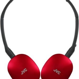 JVC HA-S160M-R Flats Foldable and Compact Headphones in Glossy Trendy Colour, with Switch for Microphone On/Off, Ideal for Teleworking and Online Seminars (Red)