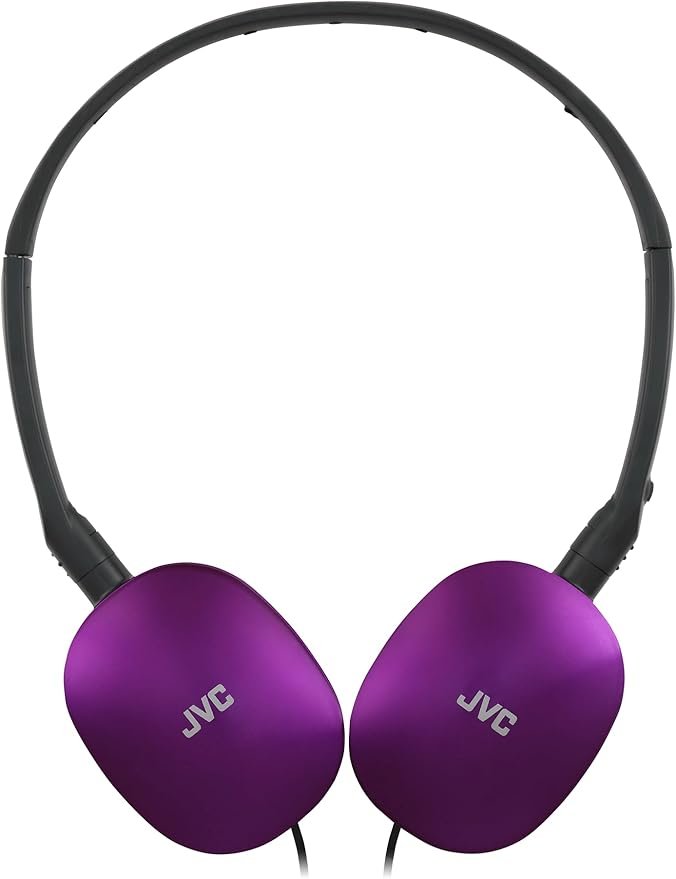 JVC HA-S160M-V Flats Foldable and Compact Headphones in Glossy Trendy Colour, with Switch for Microphone On/Off, Ideal for Teleworking and Online Seminars (Purple)