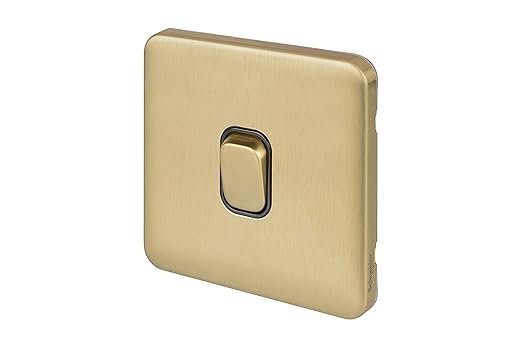 Schneider Electric Lisse Screwless Deco - Single 2 Way Light Switch, 10AX, GGBL1012BSB, Satin Brass with Black Insert