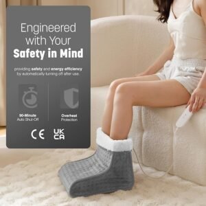 KEPLIN Electric Foot Warmer - 4 Adjustable Temperature Settings, 90-Min Auto Shut-Off Timer, Overheat & Overcurrent Protection, Soft Fleece Lining, Washable Inner Sleeves (32x28x26cm) (Grey, 1 Pack)