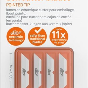 Slice 10408 Replacement Ceramic Blades (Pointed Tip) | Pack of 4 | Finger-Friendly, Dual-Sided Ceramic Safety Blades | Last Up to 11X Longer Than Traditional Blades