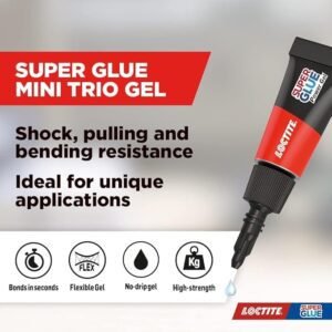 Loctite Mini Trio Power Gel, Strong Super Glue Gel for Repairs, All Purpose Adhesive for Flexible Materials, Easy to Use Clear Glue, 3 x 1g x 2