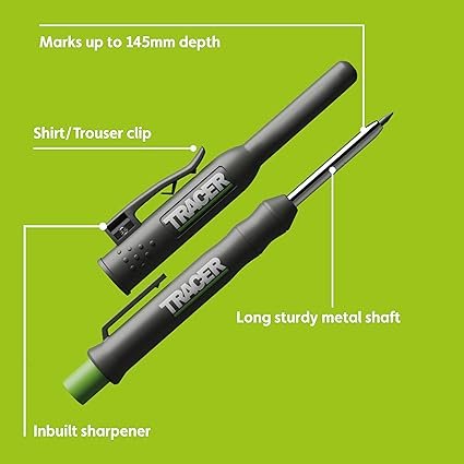 TRACER Deep Hole Construction Pencil with 6x Replacement Lead Pack and accompanying Site Holsters all-in-one Marking Kit