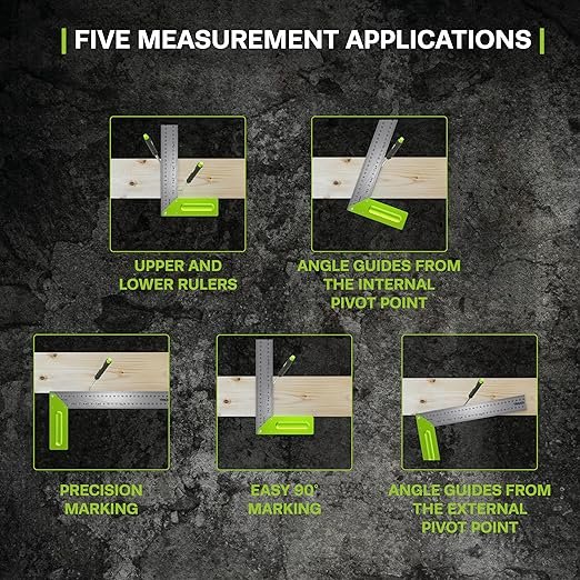 TRACER Carpenters Square 300mm (12 Inch). Carpentry Marking Tool. Try Square with 2 sets of angle lines