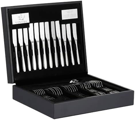 Viners Eden 44 Piece 18/10 Silver Stainless Steel Cutlery Set in Wooden Gift Box