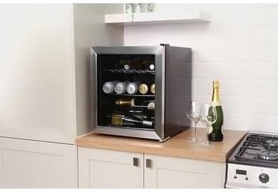Russell Hobbs Mini Fridge 12 Bottle/46L Freestanding Stainless Steel Table Top Mini Beer & Wine Fridge, LED Light with Glass Door RHGWC3SS