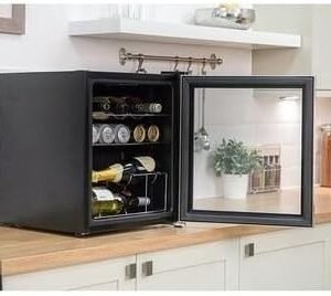 Russell Hobbs Mini Fridge 12 Bottle/46L Freestanding Stainless Steel Table Top Mini Beer & Wine Fridge, LED Light with Glass Door RHGWC3SS