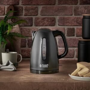 Russell Hobbs Textures Electric 1.7L Cordless Kettle (Fast Boil 3KW, Black premium plastic, matt & high gloss finish, Removable washable anti-scale filter, Push to open lid, Perfect pour spout) 21271