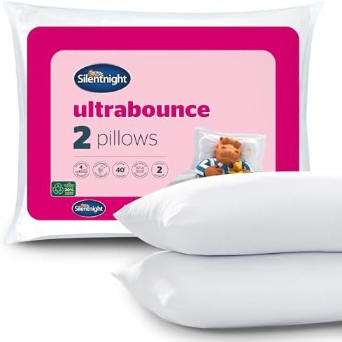 Silentnight Ultrabounce Pillows 2 Pack – Soft Medium Support Comfortable Bouncy Pillows for Stomach, Back and Side Sleepers – Machine Washable and Hypoallergenic Bed Pillows – Pack of 2