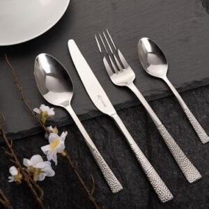 Viners 24 Piece Stainless Steel Cutlery Set. Viners Splendour Hammered Effect Cutlery Set. Dishwasher Safe. 25 Year Guarantee
