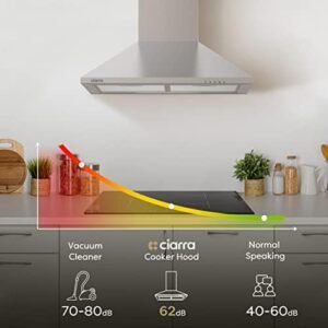 CIARRA Cooker Hoods 60cm CBCS6201 Stainless Steel Chimney vent Hood 600mm with Carbon Filters Recirculating Ducting Wall Mounted Kitchen Ventilation Extractor Fan
