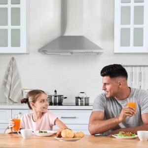 CIARRA Cooker Hoods 60cm CBCS6201 Stainless Steel Chimney vent Hood 600mm with Carbon Filters Recirculating Ducting Wall Mounted Kitchen Ventilation Extractor Fan