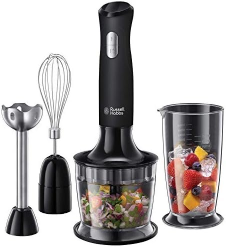 Russell Hobbs Desire 3 in 1 Electric Hand Blender, Fruit & Veg Mini Chopper & Whisk attachment, Stainless steel blending leg, whisk & blades, 500ml capacity chopping bowl & 700ml beaker, 500W, 24702