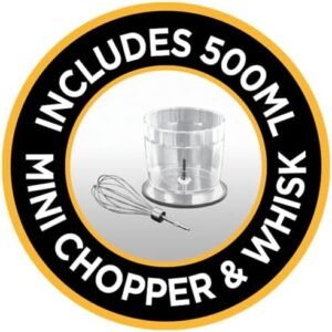 Russell Hobbs Desire 3 in 1 Electric Hand Blender, Fruit & Veg Mini Chopper & Whisk attachment, Stainless steel blending leg, whisk & blades, 500ml capacity chopping bowl & 700ml beaker, 500W, 24702