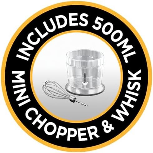 Russell Hobbs Desire 3 in 1 Electric Hand Blender, Fruit & Veg Mini Chopper & Whisk attachment, Stainless steel blending leg, whisk & blades, 500ml capacity chopping bowl & 700ml beaker, 500W, 24702