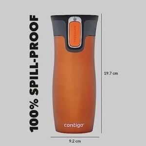 Contigo West Loop Autoseal Travel Mug, Stainless Steel Thermal Mug, Vacuum Flask, Leakproof Tumbler, Coffee Mug with BPA Free Easy-Clean Lid, 470 ml, Tangerine