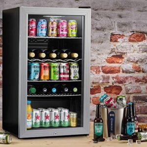 Subcold Super85 LED - Under-Counter Fridge | 85L Beer, Wine & Drinks Fridge | LED Light + Lock and Key | Energy Efficient (Silver, 85L)
