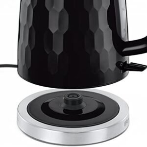 Russell Hobbs Honeycomb Electric 1.7L Cordless Kettle (Fast Boil 3KW, Black premium plastic, matt & high gloss finish, Removable washable anti-scale filter, Push button lid, Perfect pour spout) 26051