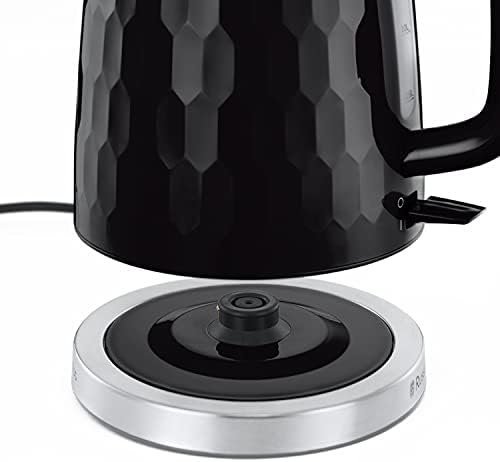 Russell Hobbs Honeycomb Electric 1.7L Cordless Kettle (Fast Boil 3KW, Black premium plastic, matt & high gloss finish, Removable washable anti-scale filter, Push button lid, Perfect pour spout) 26051