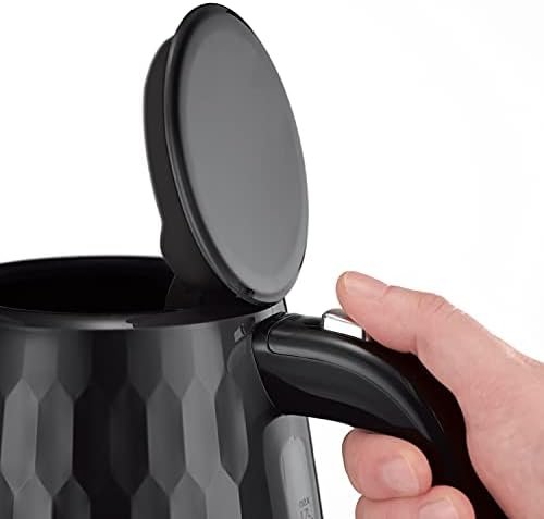 Russell Hobbs Honeycomb Electric 1.7L Cordless Kettle (Fast Boil 3KW, Black premium plastic, matt & high gloss finish, Removable washable anti-scale filter, Push button lid, Perfect pour spout) 26051