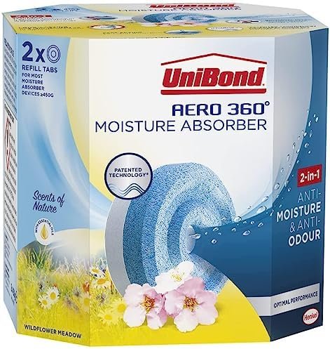 UniBond AERO 360° Moisture Absorber Wildflower Meadow Refill Tab, Aromatherapy, Ultra-Absorbent and Odour-Neutralising, for AERO 360° Dehumidifier, Condensation Absorbers, Twin Pack (2 x 450g)