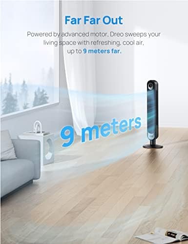 Dreo 42 Inch Tower Fan, 6 Speeds Standing Fan, 7.3m/s Quiet Bladeless Cooling Fan, 90° Oscillating Electric Fan, 4 Modes, 12H Timer, LED Display, Portable Indoor Floor Fan for Bedroom, Home