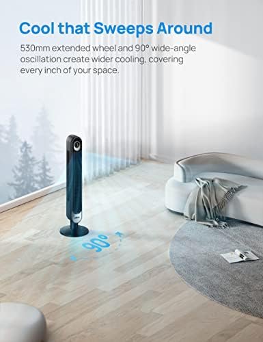 Dreo 42 Inch Tower Fan, 6 Speeds Standing Fan, 7.3m/s Quiet Bladeless Cooling Fan, 90° Oscillating Electric Fan, 4 Modes, 12H Timer, LED Display, Portable Indoor Floor Fan for Bedroom, Home