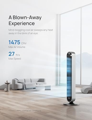 Dreo 42 Inch Pilot Max Smart Tower Fan, 25dB Quiet Cooling Fan for Bedroom, 12 Speeds Standing Fan with Remote, 7.9m/s Velocity Alexa Fan, 120° Oscillating Electric Fan, APP Control, 4 Modes,12H Timer
