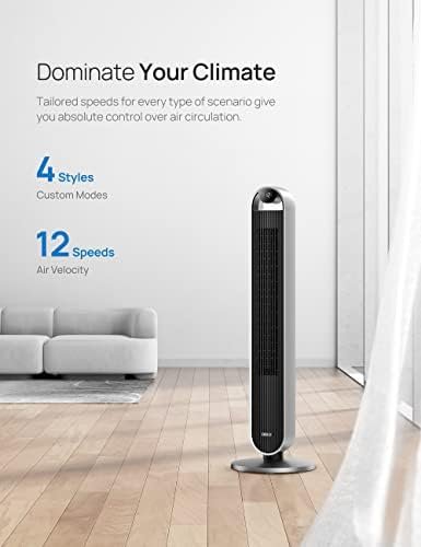 Dreo 42 Inch Pilot Max Smart Tower Fan, 25dB Quiet Cooling Fan for Bedroom, 12 Speeds Standing Fan with Remote, 7.9m/s Velocity Alexa Fan, 120° Oscillating Electric Fan, APP Control, 4 Modes,12H Timer