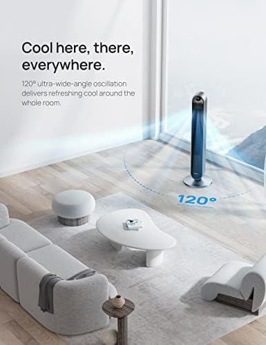 Dreo 42 Inch Pilot Max Smart Tower Fan, 25dB Quiet Cooling Fan for Bedroom, 12 Speeds Standing Fan with Remote, 7.9m/s Velocity Alexa Fan, 120° Oscillating Electric Fan, APP Control, 4 Modes,12H Timer