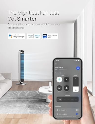 Dreo 42 Inch Pilot Max Smart Tower Fan, 25dB Quiet Cooling Fan for Bedroom, 12 Speeds Standing Fan with Remote, 7.9m/s Velocity Alexa Fan, 120° Oscillating Electric Fan, APP Control, 4 Modes,12H Timer