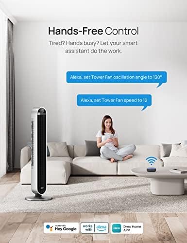 Dreo 42 Inch Pilot Max Smart Tower Fan, 25dB Quiet Cooling Fan for Bedroom, 12 Speeds Standing Fan with Remote, 7.9m/s Velocity Alexa Fan, 120° Oscillating Electric Fan, APP Control, 4 Modes,12H Timer