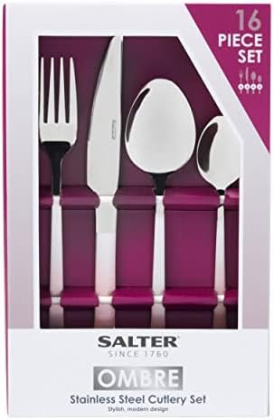 Salter BW10075CTK 16-Piece Stainless Steel Cutlery Set - Full Set Ombre Collection Flatware Service
